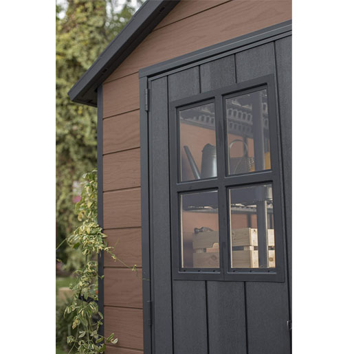 Keter Newton Outdoor Apex Double Door Garden Storage Shed 7.5 x 7ft Brown WPC Wood Look and Feel | Fade Free | All Weather Resistant | Safe and Secure | Zero Maintenance | 15 year Warranty