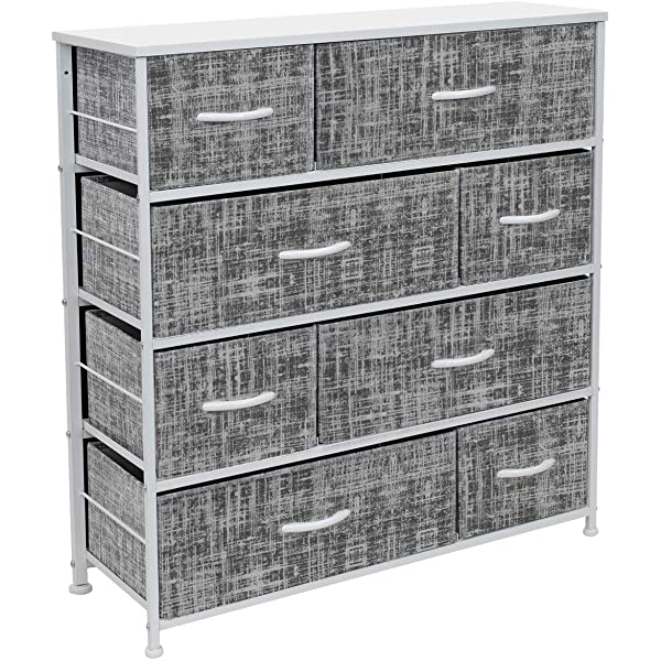 Sorbus Dresser with 8 Drawers - Furniture Storage Chest Tower Unit for Bedroom, Hallway, Closet, Office Organization - Steel Frame, Wood Top, Easy Pull Fabric Bins (Black)