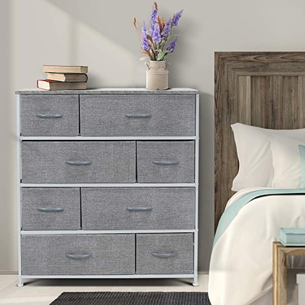 Sorbus Dresser with 8 Drawers - Furniture Storage Chest Tower Unit for Bedroom, Hallway, Closet, Office Organization - Steel Frame, Wood Top, Easy Pull Fabric Bins (Black)