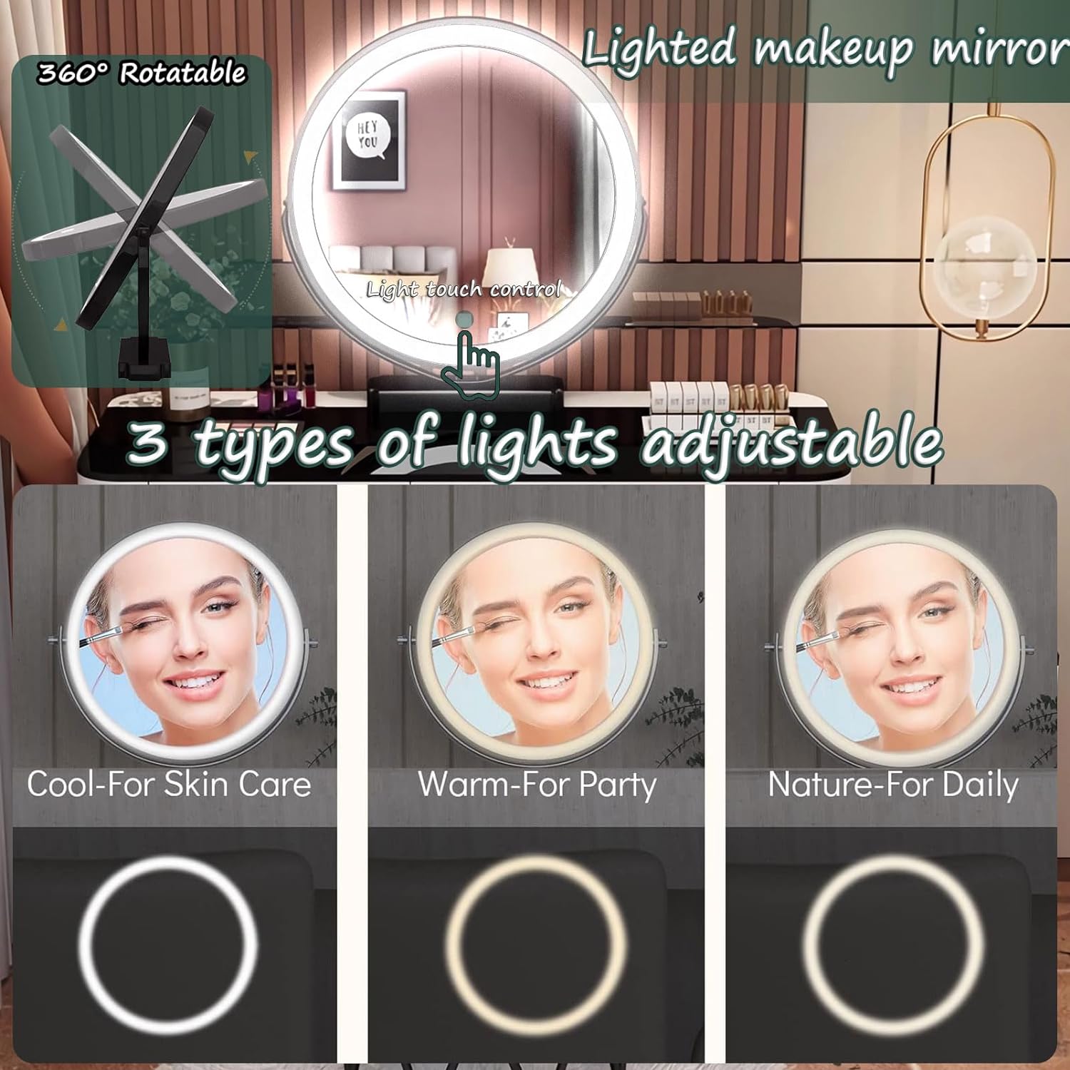 GOOCOO Dressing Table - Makeup Vanity Desk with Wireless Charging Station and Bluetooth Speaker - Vanity Set Contains Makeup Mirror, 5 Drawers and Makeup Stool for Bedroom