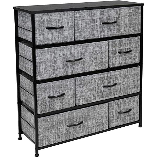Sorbus Dresser with 8 Drawers - Furniture Storage Chest Tower Unit for Bedroom, Hallway, Closet, Office Organization - Steel Frame, Wood Top, Easy Pull Fabric Bins (Black)
