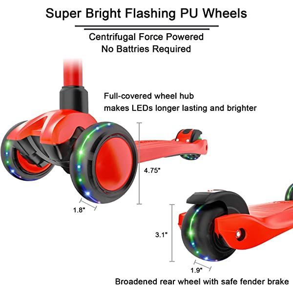 Allek Kick Scooter B03, Lean 'N Glide 3-Wheeled Push Scooter with Extra Wide PU Light-Up Wheels, Any Height Adjustable Handlebar and Strong Thick Deck for Children from 3-12yrs (Rose Pink)