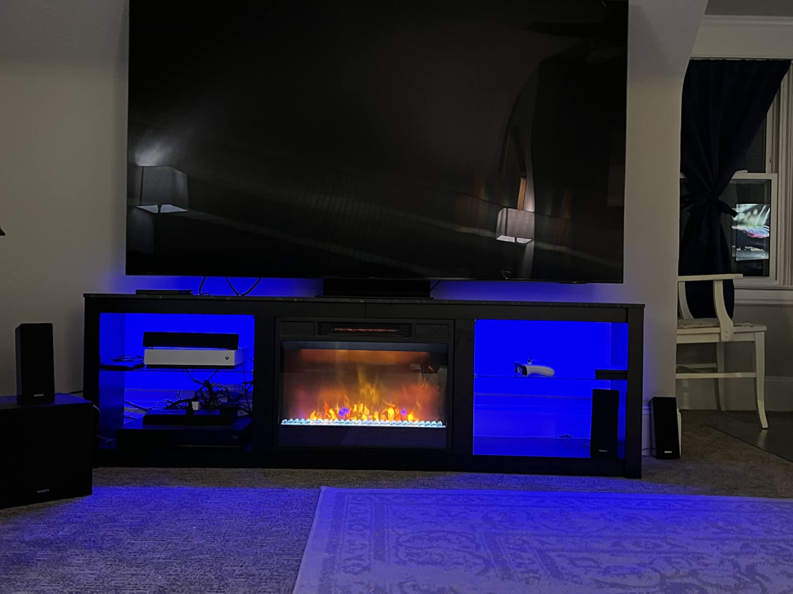 【Furniture】Fireplace TV Stand for 75 inch TV with 23 inch Electric Fireplace, 70 inch Entertainment Center