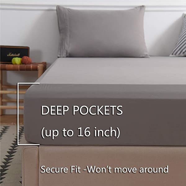 LBRO2M Bed Sheet Set Queen Size 16 Inches Deep Pocket 1800 Thread Count 100% Microfiber Sheet,Bedding Super Soft Comfortable, Cool Warm,4 Piece(Dark Grey) Dark Grey Queen