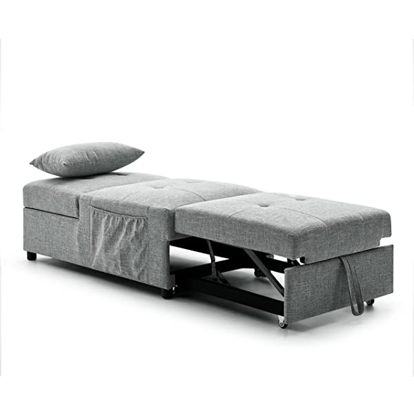 4-in-1 Sleeper Sofa Bed, HABITRIO Solid Wood Frame Polyester Upholstered Seating Couch w/A Pillow, Work As Ottoman, Single Chair, Sofabed and Chaise Lounge, Fit for Living Room, Bedroom (Grey)