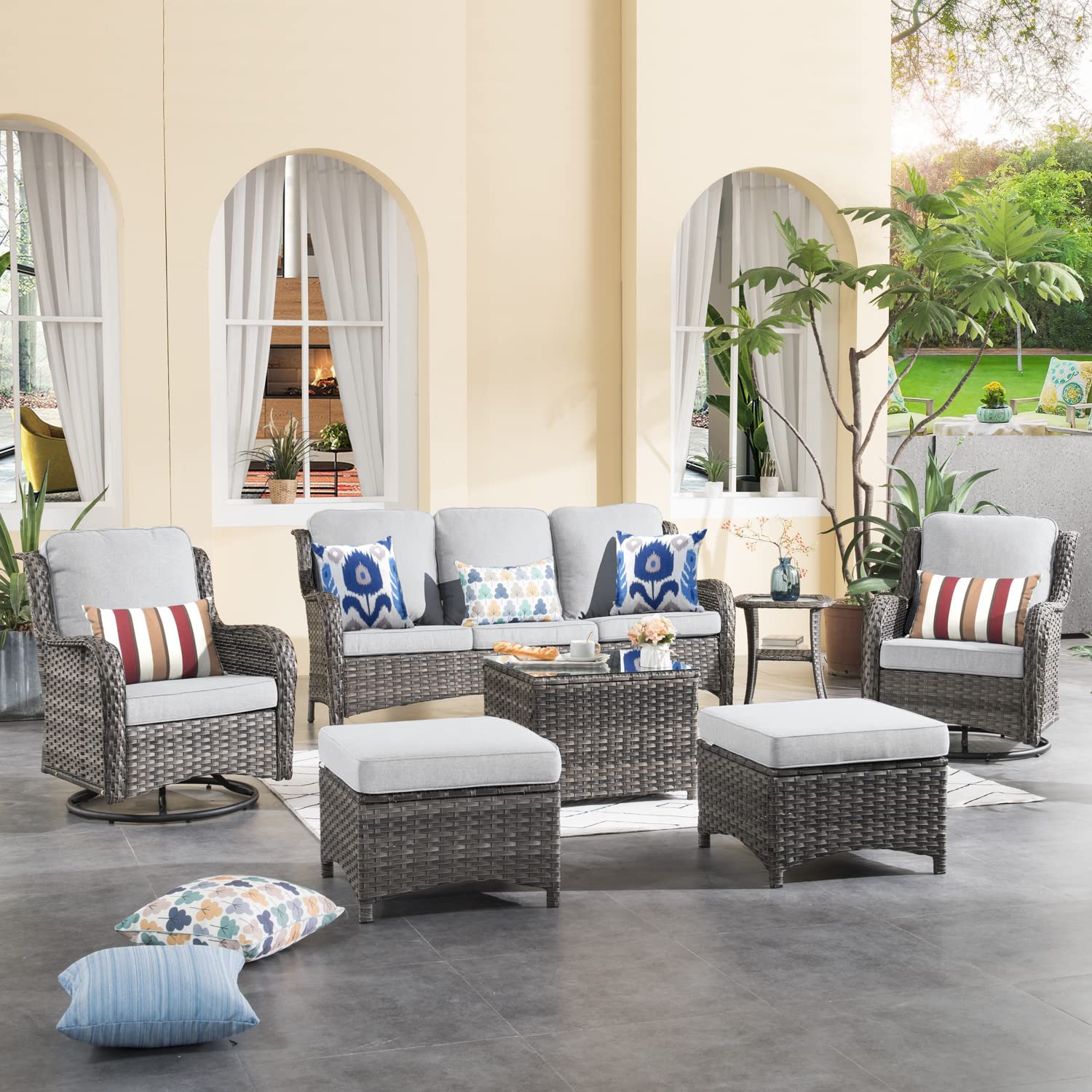 【Furniture】Patio Furniture Sets 7 Pieces Outdoor Furniture All Weather Wicker Conversation Set