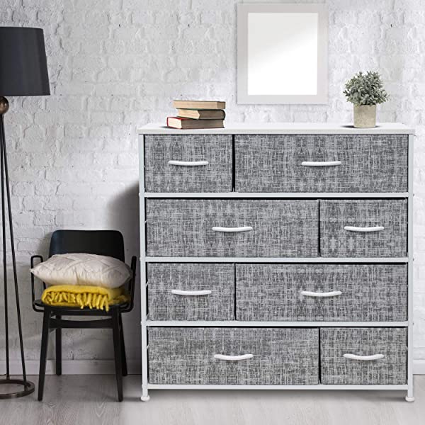 Sorbus Dresser with 8 Drawers - Furniture Storage Chest Tower Unit for Bedroom, Hallway, Closet, Office Organization - Steel Frame, Wood Top, Easy Pull Fabric Bins (Black)