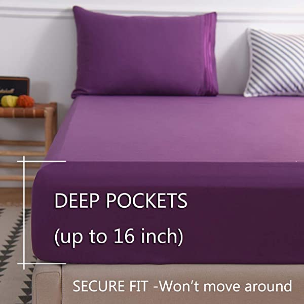 LBRO2M Bed Sheet Set Queen Size 16 Inches Deep Pocket 1800 Thread Count 100% Microfiber Sheet,Bedding Super Soft Comfortable, Cool Warm,4 Piece(Dark Grey) Dark Grey Queen