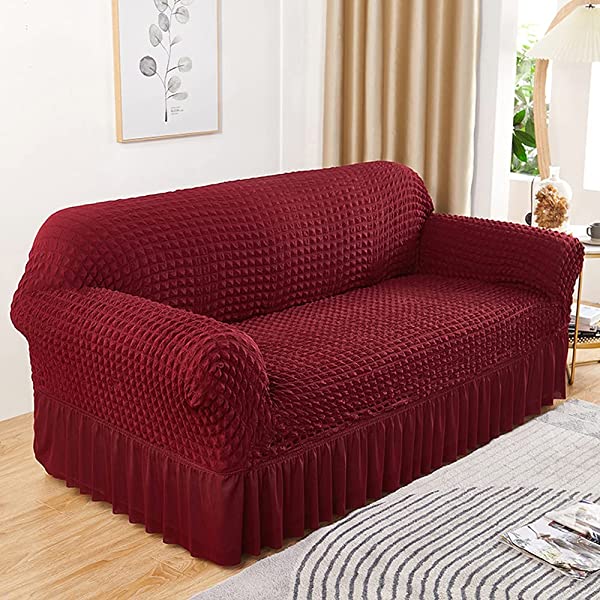 skyfiree Couch Cover Gray Sofa Slipcover Universal High Stretch Couch Cover 1 Piece Soft Sofa Cover for 3 Cushion Couch Elastic Durable Furniture Protector with Skirt 3 Seater Grey