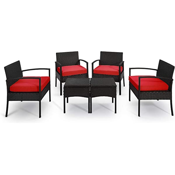 PROHIKER 3 PCS Patio Rattan Conversation Chair Set, 3 PCS Patio Wicker Rattan Furniture Set, Patio Wicker Rattan Table Brown
