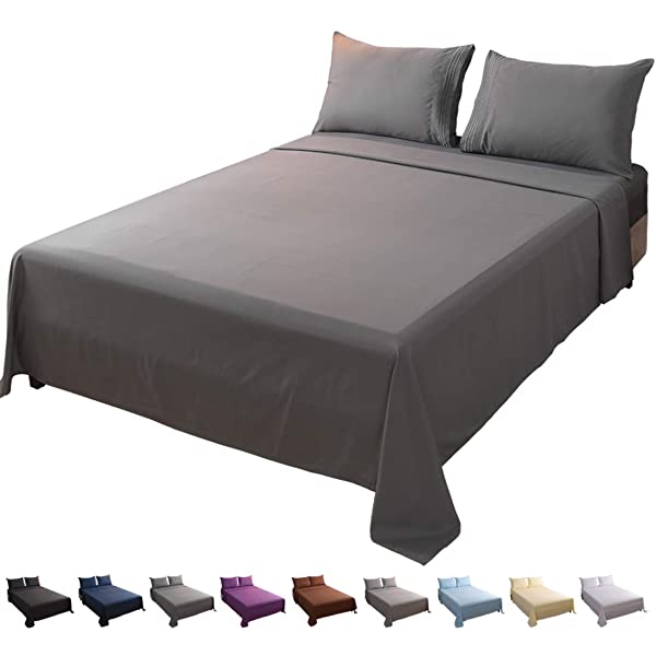 LBRO2M Bed Sheet Set Queen Size 16 Inches Deep Pocket 1800 Thread Count 100% Microfiber Sheet,Bedding Super Soft Comfortable, Cool Warm,4 Piece(Dark Grey) Dark Grey Queen