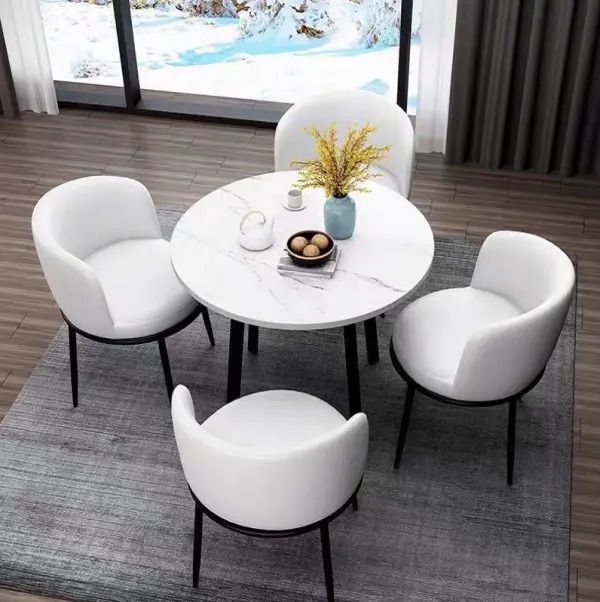 【Furniture】5-Piece Dining Table Set, Modern Round Dining Table & 4 Dining Chairs