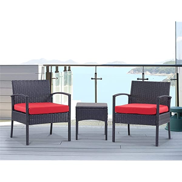 PROHIKER 3 PCS Patio Rattan Conversation Chair Set, 3 PCS Patio Wicker Rattan Furniture Set, Patio Wicker Rattan Table Brown