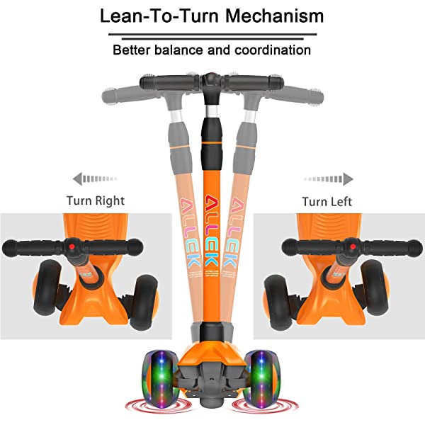 Allek Kick Scooter B03, Lean 'N Glide 3-Wheeled Push Scooter with Extra Wide PU Light-Up Wheels, Any Height Adjustable Handlebar and Strong Thick Deck for Children from 3-12yrs (Rose Pink)