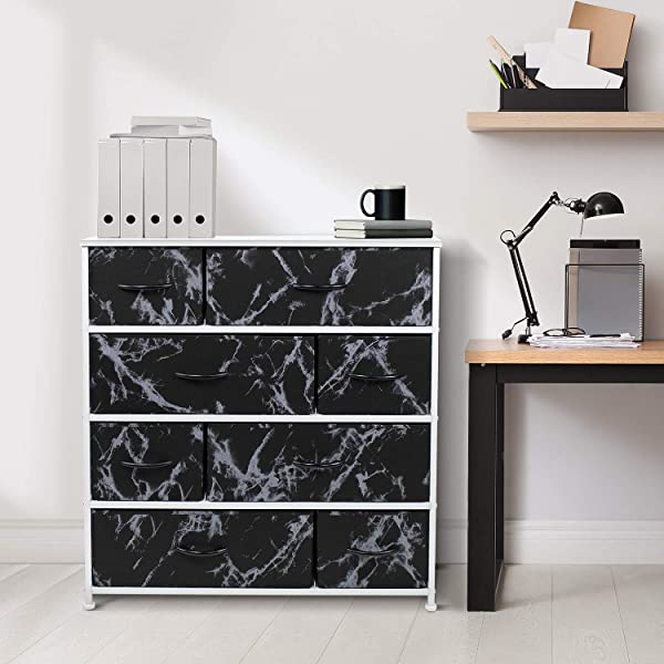 Sorbus Dresser with 8 Drawers - Furniture Storage Chest Tower Unit for Bedroom, Hallway, Closet, Office Organization - Steel Frame, Wood Top, Easy Pull Fabric Bins (Black)