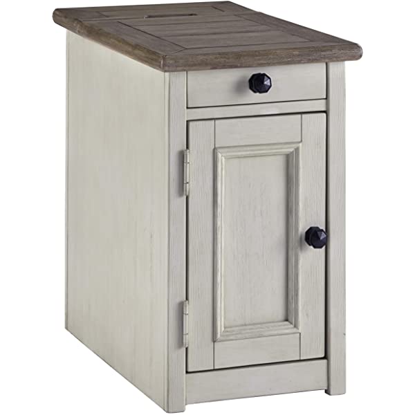 Signature Design by Ashley Tyler Creek Rustic Chair Side End Table with Pull-Out Tray & USB Ports, Brown Blackish Brown Table