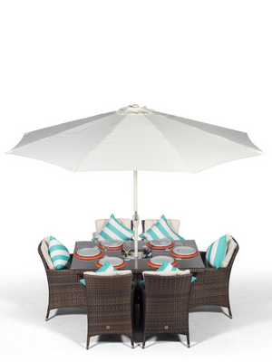 Savannah Rattan 6 Seater Dining Set with Ice Bucket - Grey