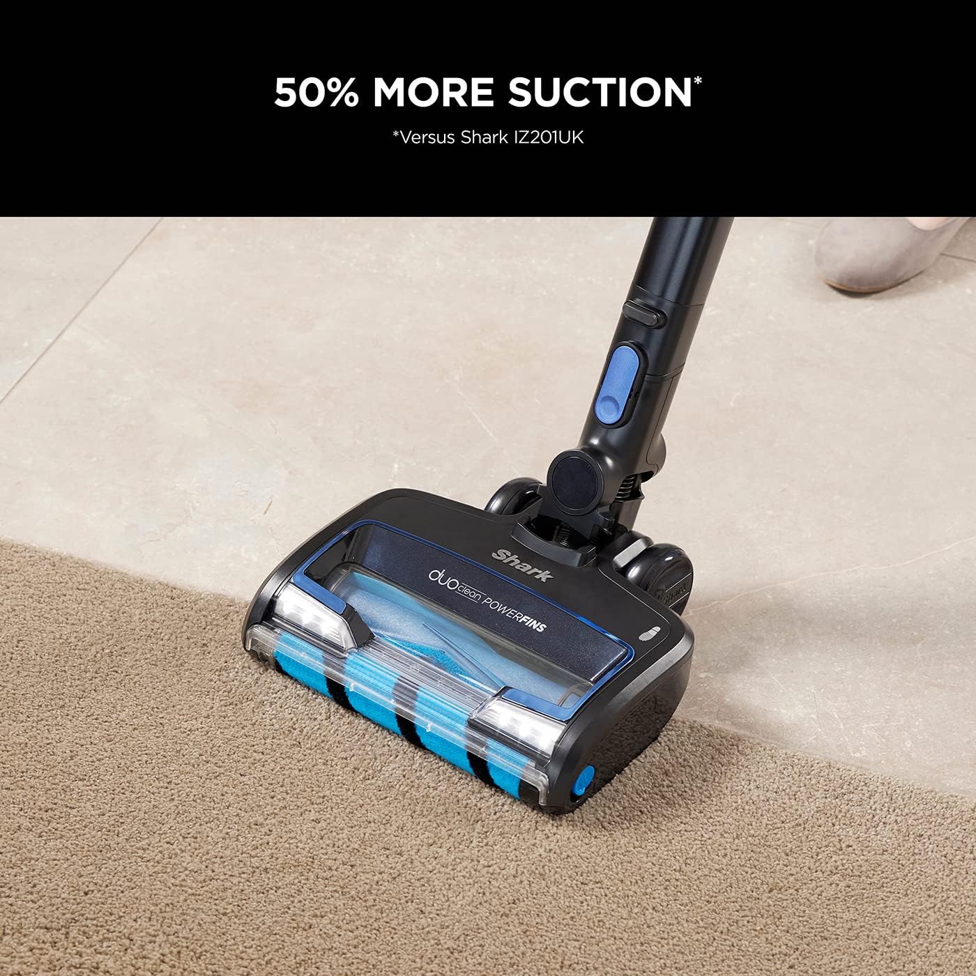 Shark Cordless Stick Vacuum Cleaner with Anti Hair Wrap, 120 Minute Run Time (2 Batteries), Flexible DuoClean Vacuum Cleaner with Motorised Pet, Multi-Surface & Crevice Tools, Black & Blue. IZ320UKT