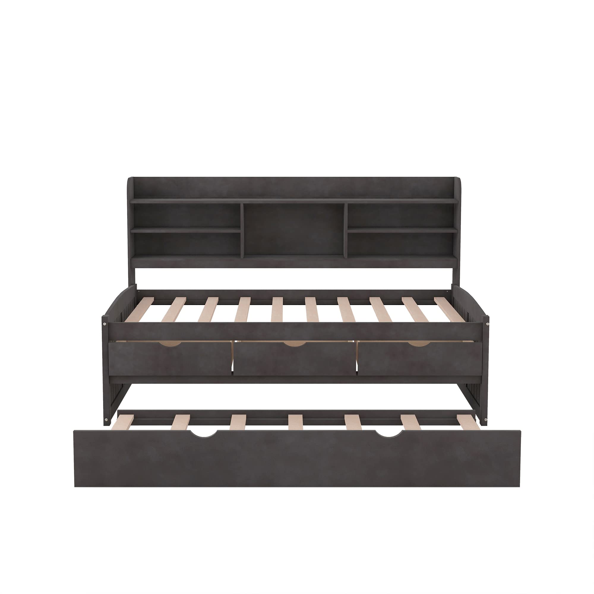 【Furniture】Harper & Bright Designs Twin Captain's Bed with Trundle and Three Storage Drawers