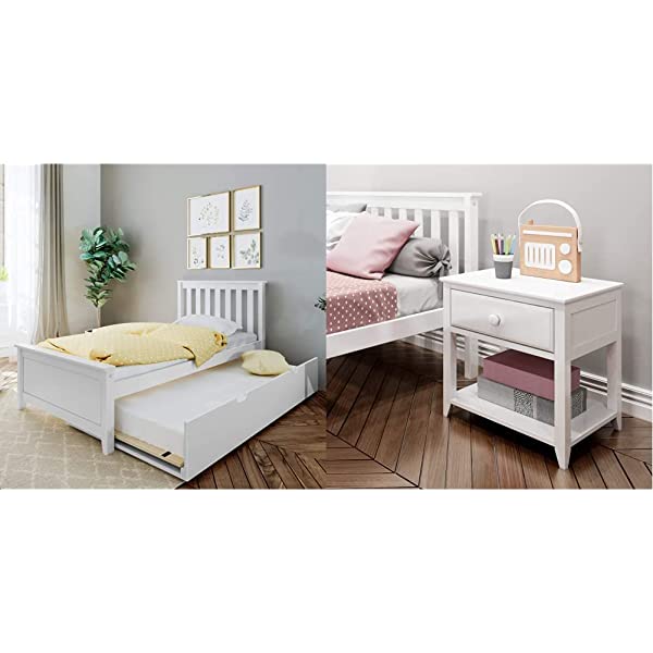 Max & Lily Twin Bed with Trundle, White White Bed with Trundle