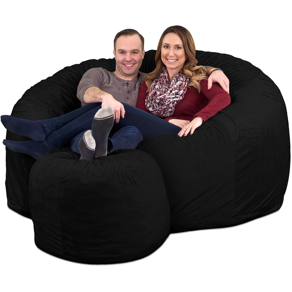 【Furniture】6000 Bean Bag Chair w/Footstool: Giant Foam-Filled Furniture - Machine Washable Covers