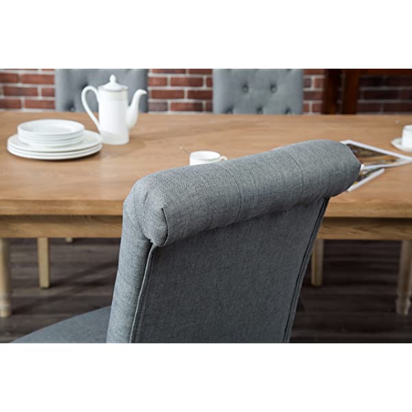 Roundhill Furniture Habitanian 6-Piece White Wash Dining Set with Tufted Chairs and Bench, Beige