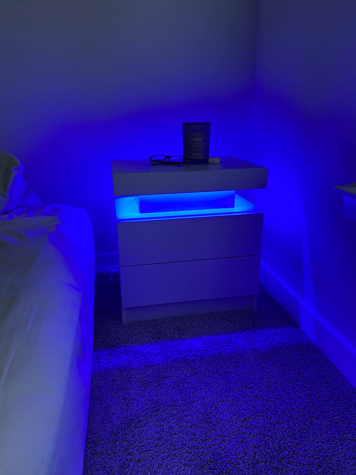 【Furniture】Nightstand Set of 2 LED Nightstand with 2 Drawers, Bedside Table with Drawers for Bedroom Furniture