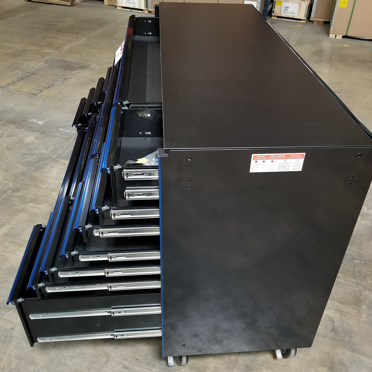 used toolboxShowroom Demo, Extreme Tools RX Series 72 19 Drawers 25 Deep Roller Cabinet, Black-Blue, 150 lbs. Slides