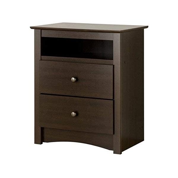 Prepac Fremont 2 Drawer Nightstand with Open Shelf, Espresso, Tall Espresso Fremont Nightstand