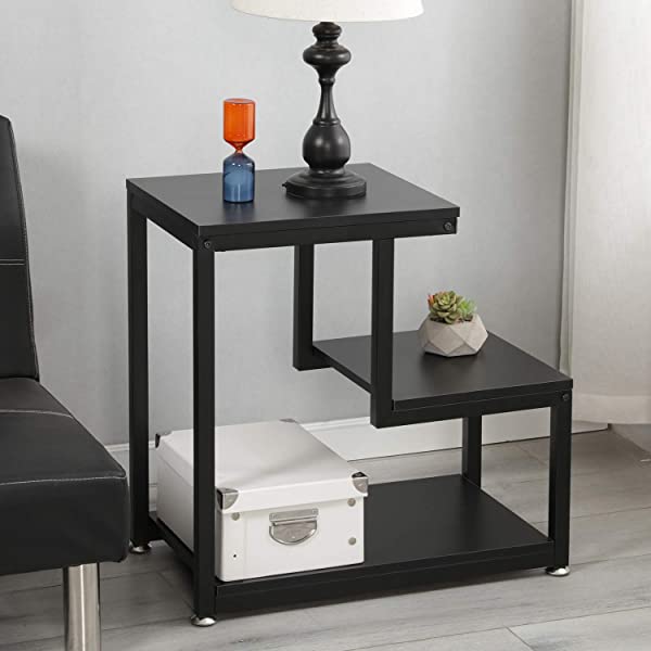 SDHYL Ladder Designed Shelf End Table Bed Table CouchTable, Nightstand Side Table for Bedroom, Flower Shelf for Living Room, Black S7-DX-C00200-BK-US