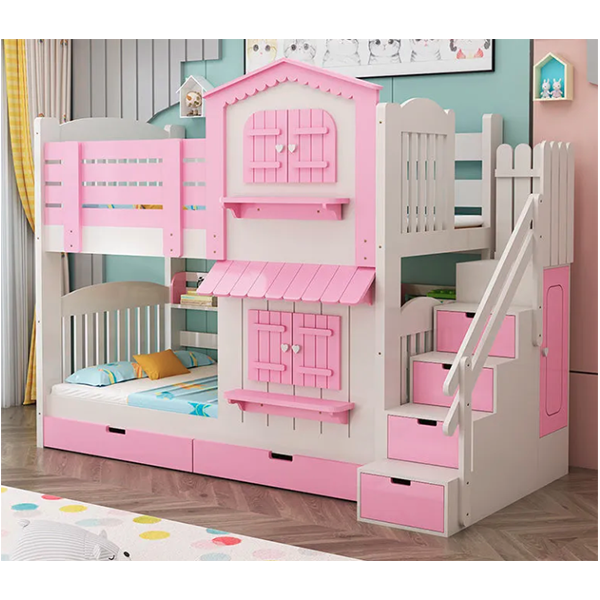 【Furniture】Children's Bunk Bed Mother-Child Bed Girl Bunk Bed with Wardrobe Slide