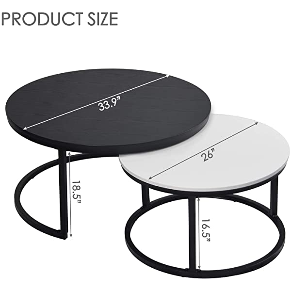 Round Coffee Table, Nesting Tables Set of 2, Large : Ø 34.0