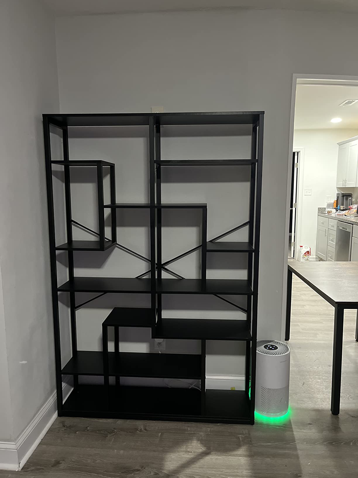 【Furniture】Black Bookshelf 47” Bookcase 9 Tier Tall Book Shelf Rustic Geometric Bookcase Display Shelf Organizer